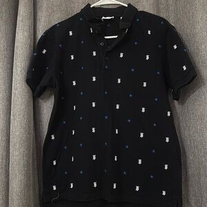 Men's Black Polo Shirt with Blue and White Accents